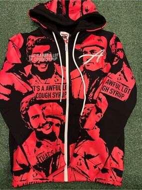 Asaali x That’s a lot of cough syrup Red and Black Zip-Up Hoodie Sweater